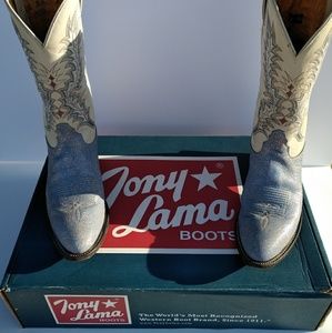 Tony Lama Women's Denim Krackle Boots 9 1/2B